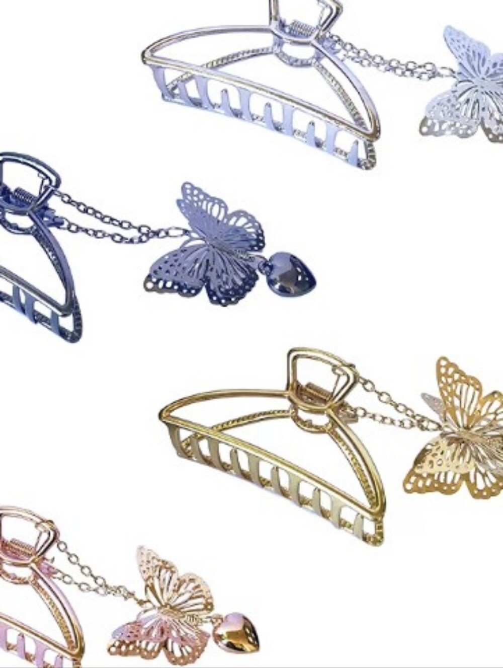 4 Pc Butterfly Pendant Metal Hair Claw Clip - Silver, Gold, Rose Gold, Black